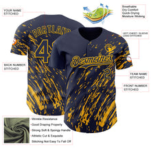 Laden Sie das Bild in den Galerie-Viewer, Custom Navy Gold 3D Pattern Design Paint Stroke Grunge Streak Authentic Baseball Jersey