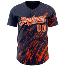 Load image into Gallery viewer, Custom Navy Orange-White 3D Pattern Design Paint Stroke Grunge Streak Authentic Baseball Jersey