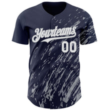 Load image into Gallery viewer, Custom Navy White-Gray 3D Pattern Design Paint Stroke Grunge Streak Authentic Baseball Jersey