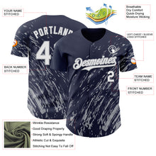 Load image into Gallery viewer, Custom Navy White-Gray 3D Pattern Design Paint Stroke Grunge Streak Authentic Baseball Jersey