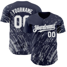 Load image into Gallery viewer, Custom Navy White-Gray 3D Pattern Design Paint Stroke Grunge Streak Authentic Baseball Jersey