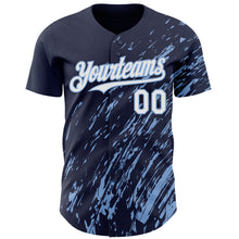 Load image into Gallery viewer, Custom Navy White-Light Blue 3D Pattern Design Paint Stroke Grunge Streak Authentic Baseball Jersey