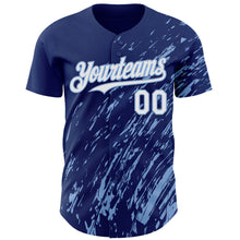 Load image into Gallery viewer, Custom Royal White-Light Blue 3D Pattern Design Paint Stroke Grunge Streak Authentic Baseball Jersey