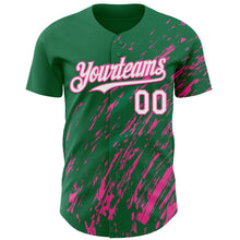 Laden Sie das Bild in den Galerie-Viewer, Custom Kelly Green White-Pink 3D Pattern Design Paint Stroke Grunge Streak Authentic Baseball Jersey