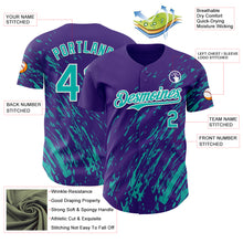 Laden Sie das Bild in den Galerie-Viewer, Custom Purple Aqua-White 3D Pattern Design Paint Stroke Grunge Streak Authentic Baseball Jersey