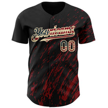 Загрузить изображение в средство просмотра галереи, Custom Black Vintage USA Flag Crimson-Cream 3D Pattern Design Paint Stroke Grunge Streak Authentic Baseball Jersey