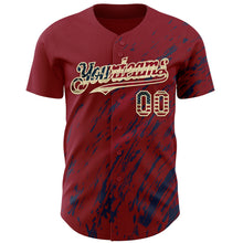 Charger l'image dans la galerie, Custom Crimson Vintage USA Flag Navy-Cream 3D Pattern Design Paint Stroke Grunge Streak Authentic Baseball Jersey
