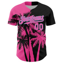 Load image into Gallery viewer, Custom Black Pink-Light Blue 3D Pattern Design Hawaii Palm Trees Tropical Coconut Authentic Baseball Jersey