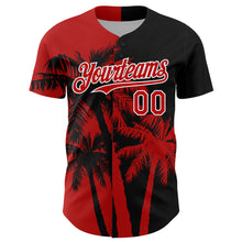 Load image into Gallery viewer, Custom Black Red-White 3D Pattern Design Hawaii Palm Trees Tropical Coconut Authentic Baseball Jersey