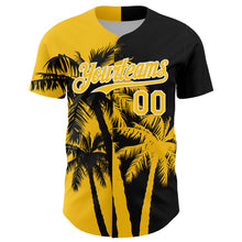 Load image into Gallery viewer, Custom Black Yellow-White 3D Pattern Design Hawaii Palm Trees Tropical Coconut Authentic Baseball Jersey