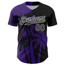 Load image into Gallery viewer, Custom Black Purple-White 3D Pattern Design Hawaii Palm Trees Tropical Coconut Authentic Baseball Jersey