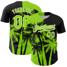 Load image into Gallery viewer, Custom Black Neon Green-White 3D Pattern Design Hawaii Palm Trees Tropical Coconut Authentic Baseball Jersey