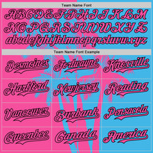 Load image into Gallery viewer, Custom Sky Blue Pink-Black 3D Pattern Design Hawaii Palm Trees Tropical Coconut Authentic Baseball Jersey