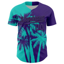 Charger l'image dans la galerie, Custom Purple Aqua-Black 3D Pattern Design Hawaii Palm Trees Tropical Coconut Authentic Baseball Jersey