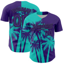 Charger l'image dans la galerie, Custom Purple Aqua-Black 3D Pattern Design Hawaii Palm Trees Tropical Coconut Authentic Baseball Jersey