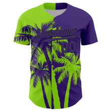 Load image into Gallery viewer, Custom Purple Neon Green-Black 3D Pattern Design Hawaii Palm Trees Tropical Coconut Authentic Baseball Jersey