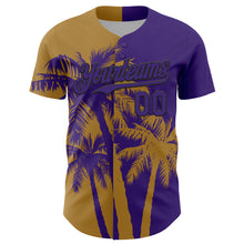Load image into Gallery viewer, Custom Purple Old Gold-Black 3D Pattern Design Hawaii Palm Trees Tropical Coconut Authentic Baseball Jersey