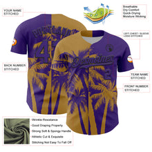 Load image into Gallery viewer, Custom Purple Old Gold-Black 3D Pattern Design Hawaii Palm Trees Tropical Coconut Authentic Baseball Jersey