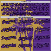 Load image into Gallery viewer, Custom Purple Old Gold-Black 3D Pattern Design Hawaii Palm Trees Tropical Coconut Authentic Baseball Jersey