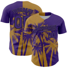 Load image into Gallery viewer, Custom Purple Old Gold-Black 3D Pattern Design Hawaii Palm Trees Tropical Coconut Authentic Baseball Jersey