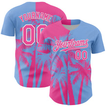 Load image into Gallery viewer, Custom Light Blue Pink-White 3D Pattern Design Hawaii Palm Trees Tropical Coconut Authentic Baseball Jersey