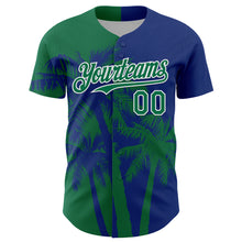 Charger l'image dans la galerie, Custom Royal Kelly Green-White 3D Pattern Design Hawaii Palm Trees Tropical Coconut Authentic Baseball Jersey