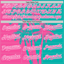 Load image into Gallery viewer, Custom Aqua Pink-White 3D Pattern Design Hawaii Palm Trees Tropical Coconut Authentic Baseball Jersey