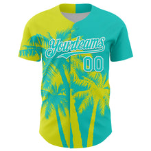 Charger l'image dans la galerie, Custom Aqua Neon Yellow-White 3D Pattern Design Hawaii Palm Trees Tropical Coconut Authentic Baseball Jersey