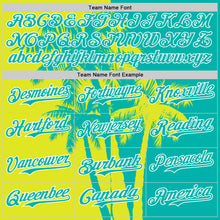 Charger l'image dans la galerie, Custom Aqua Neon Yellow-White 3D Pattern Design Hawaii Palm Trees Tropical Coconut Authentic Baseball Jersey