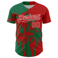 Laden Sie das Bild in den Galerie-Viewer, Custom Red Kelly Green-White 3D Pattern Design Hawaii Palm Trees Tropical Coconut Authentic Baseball Jersey