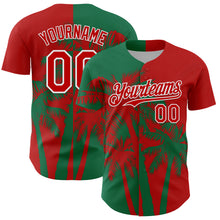 Laden Sie das Bild in den Galerie-Viewer, Custom Red Kelly Green-White 3D Pattern Design Hawaii Palm Trees Tropical Coconut Authentic Baseball Jersey