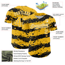 Laden Sie das Bild in den Galerie-Viewer, Custom Gold Black-White 3D Pattern Design Paint Splash Stripe Authentic Baseball Jersey