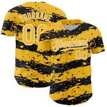 Laden Sie das Bild in den Galerie-Viewer, Custom Gold Black-White 3D Pattern Design Paint Splash Stripe Authentic Baseball Jersey