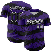 Load image into Gallery viewer, Custom Purple Black-White 3D Pattern Design Paint Splash Stripe Authentic Baseball Jersey