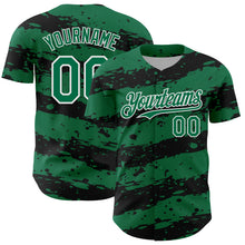 Charger l'image dans la galerie, Custom Kelly Green Black-White 3D Pattern Design Paint Splash Stripe Authentic Baseball Jersey