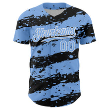 Charger l'image dans la galerie, Custom Light Blue Black-White 3D Pattern Design Paint Splash Stripe Authentic Baseball Jersey