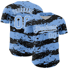 Charger l'image dans la galerie, Custom Light Blue Black-White 3D Pattern Design Paint Splash Stripe Authentic Baseball Jersey