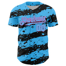 Загрузить изображение в средство просмотра галереи, Custom Sky Blue Black-Pink 3D Pattern Design Paint Splash Stripe Authentic Baseball Jersey