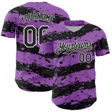 Charger l'image dans la galerie, Custom Medium Purple Black-White 3D Pattern Design Paint Splash Stripe Authentic Baseball Jersey