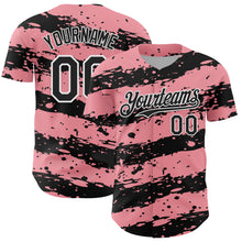 Charger l'image dans la galerie, Custom Medium Pink Black-White 3D Pattern Design Paint Splash Stripe Authentic Baseball Jersey