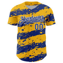 Load image into Gallery viewer, Custom Gold Royal-White 3D Pattern Design Paint Splash Stripe Authentic Baseball Jersey