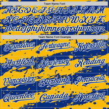 Load image into Gallery viewer, Custom Gold Royal-White 3D Pattern Design Paint Splash Stripe Authentic Baseball Jersey