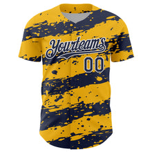 Laden Sie das Bild in den Galerie-Viewer, Custom Gold Navy-White 3D Pattern Design Paint Splash Stripe Authentic Baseball Jersey