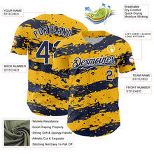 Laden Sie das Bild in den Galerie-Viewer, Custom Gold Navy-White 3D Pattern Design Paint Splash Stripe Authentic Baseball Jersey