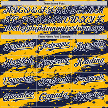 Laden Sie das Bild in den Galerie-Viewer, Custom Gold Navy-White 3D Pattern Design Paint Splash Stripe Authentic Baseball Jersey