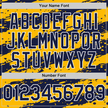 Laden Sie das Bild in den Galerie-Viewer, Custom Gold Navy-White 3D Pattern Design Paint Splash Stripe Authentic Baseball Jersey