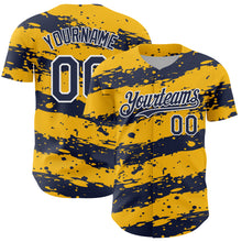 Laden Sie das Bild in den Galerie-Viewer, Custom Gold Navy-White 3D Pattern Design Paint Splash Stripe Authentic Baseball Jersey