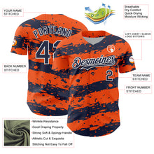 Laden Sie das Bild in den Galerie-Viewer, Custom Orange Navy-White 3D Pattern Design Paint Splash Stripe Authentic Baseball Jersey