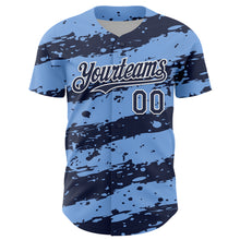 Charger l'image dans la galerie, Custom Light Blue Navy-White 3D Pattern Design Paint Splash Stripe Authentic Baseball Jersey