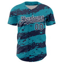 Charger l'image dans la galerie, Custom Teal Navy-White 3D Pattern Design Paint Splash Stripe Authentic Baseball Jersey
